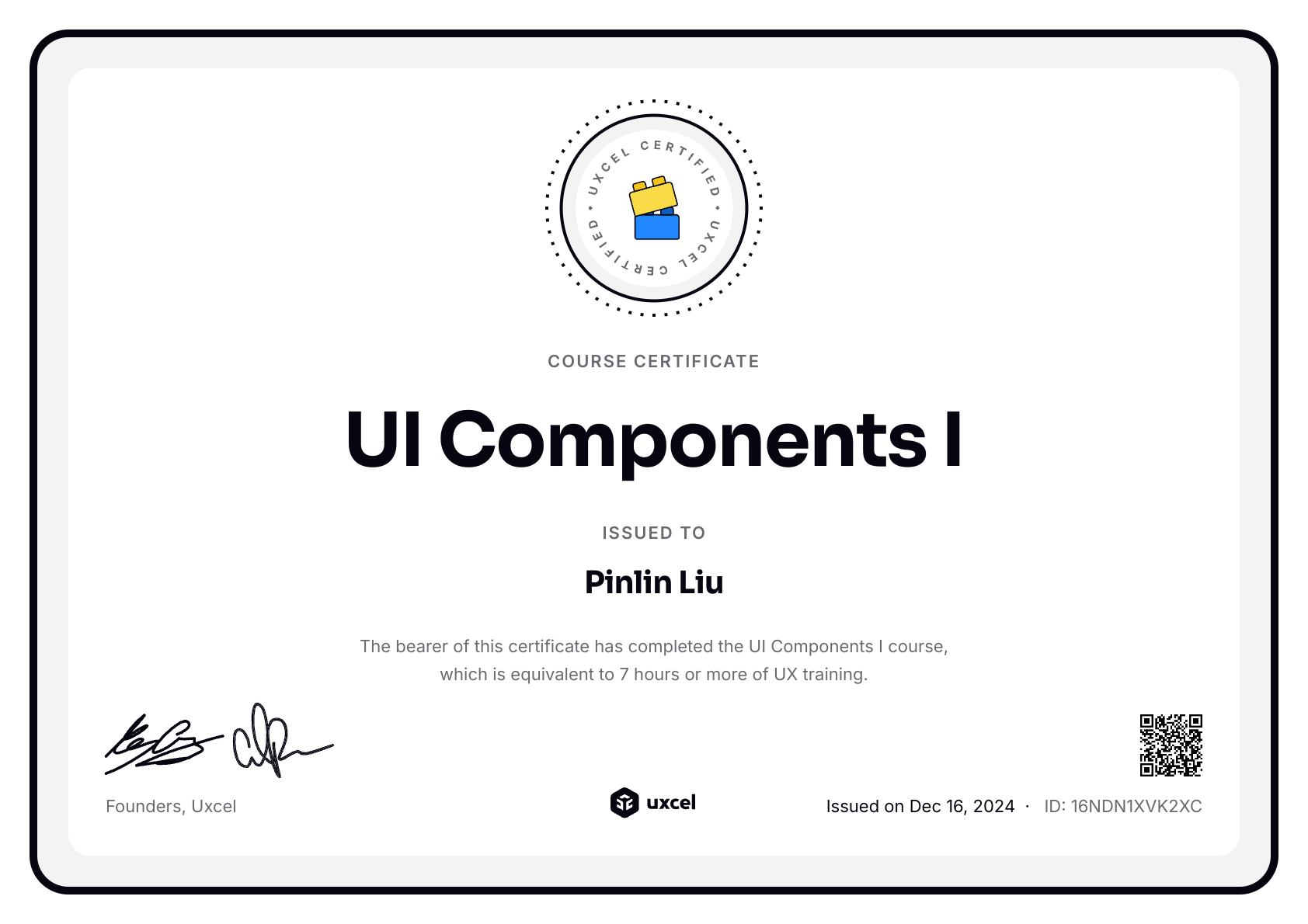 Pinlin Liu's certificate
